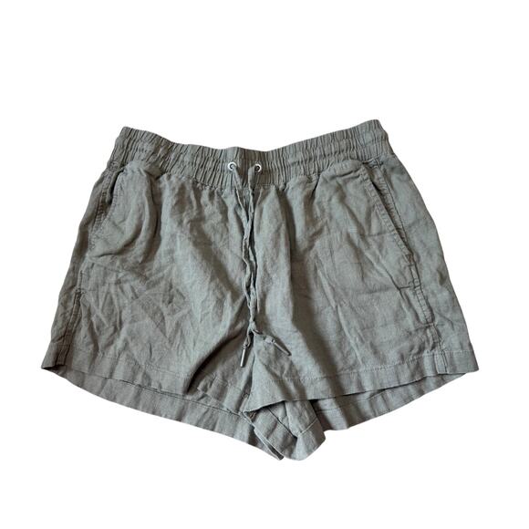 GAP Women's Linen Blend Shorts, size Medium, wide elastic waistband; Olive Green - Picture 1 of 9